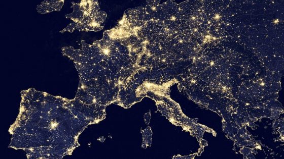 A nighttime view of Europe using the Visible Infrared Imaging Radiometer Suite in seen in a NASA handout