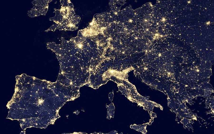 A nighttime view of Europe using the Visible Infrared Imaging Radiometer Suite in seen in a NASA handout
